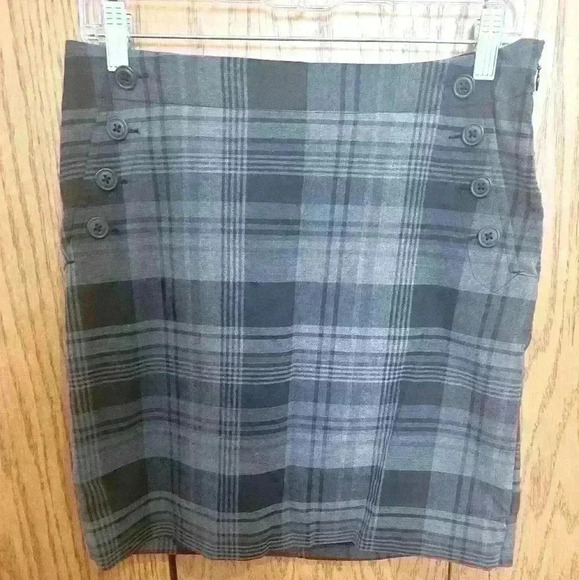 Gap Stretch Gray Black Plaid Side Zip Skirt Womens Size 4 full lined - Picture 1 of 9
